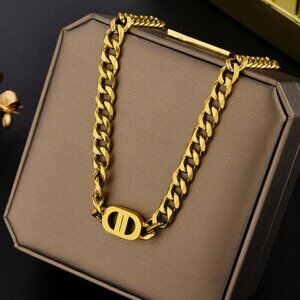 18K Gold Plated Titanium Steel Chunky Curb Link CD Style Chain Necklace
